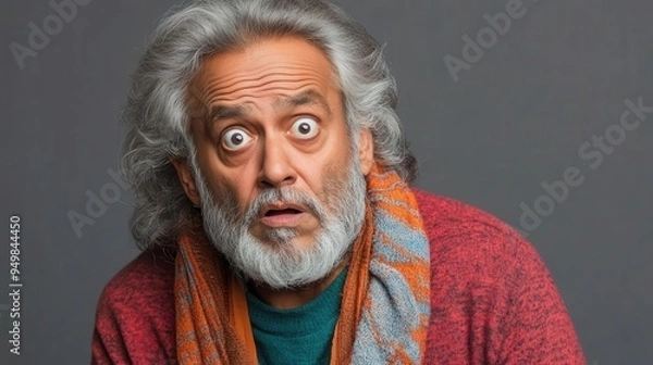 Obraz Surprised senior man with wide eyes and a shocked expression.