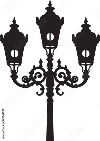 Fototapeta Vintage street light silhouette vector old street lamp on white background