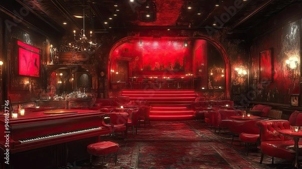 Fototapeta Classic 1920s jazz club, but with modern digital art on the walls