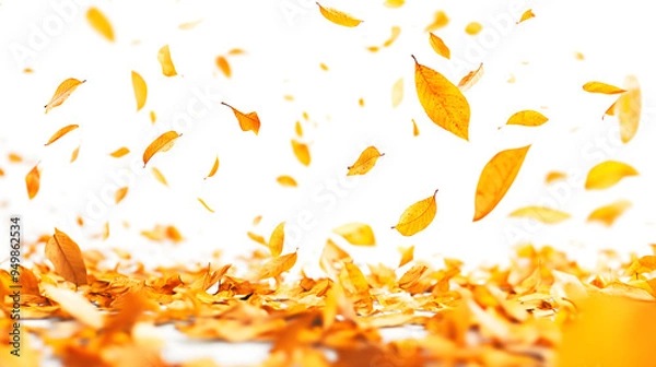 Fototapeta Autumn leaves falling on white background, background, backdrop
