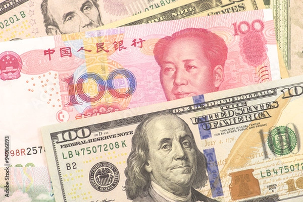 Obraz USA and Chinese banknotes