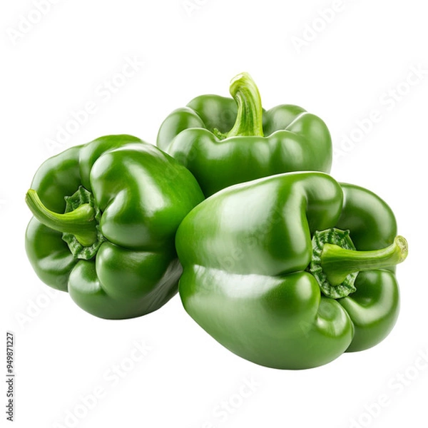 Fototapeta Fresh Green Bell Peppers Isolated on Transparent Background for Natural Food and Healthy Eating