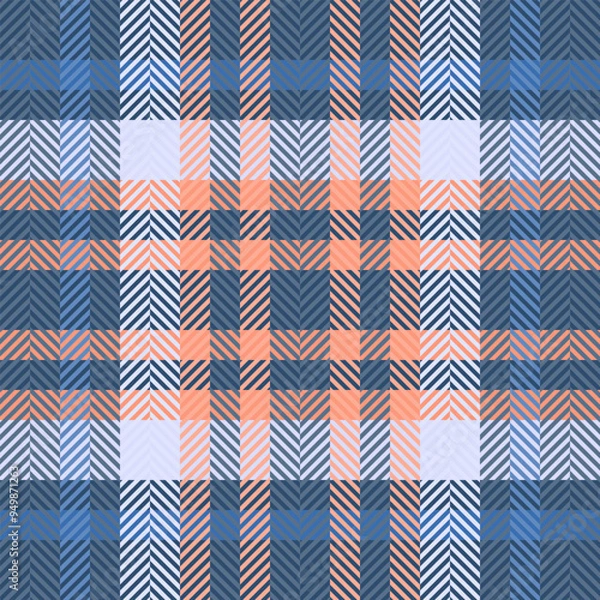 Fototapeta Intricate texture textile plaid, christmas tartan seamless background. Custom vector fabric check pattern in blue and red colors.