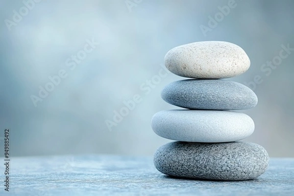 Fototapeta Stacked Smooth Gray and White Stones on a Gray Surface