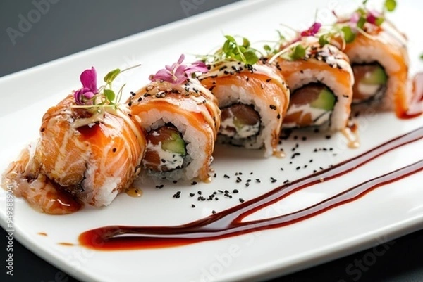 Fototapeta Delicious Salmon Sushi Rolls