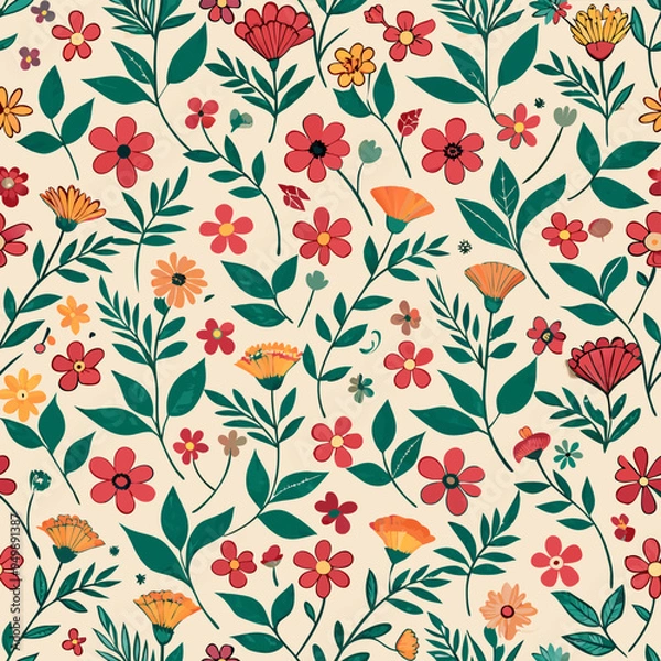 Fototapeta Floral seamless pattern vector illustration.