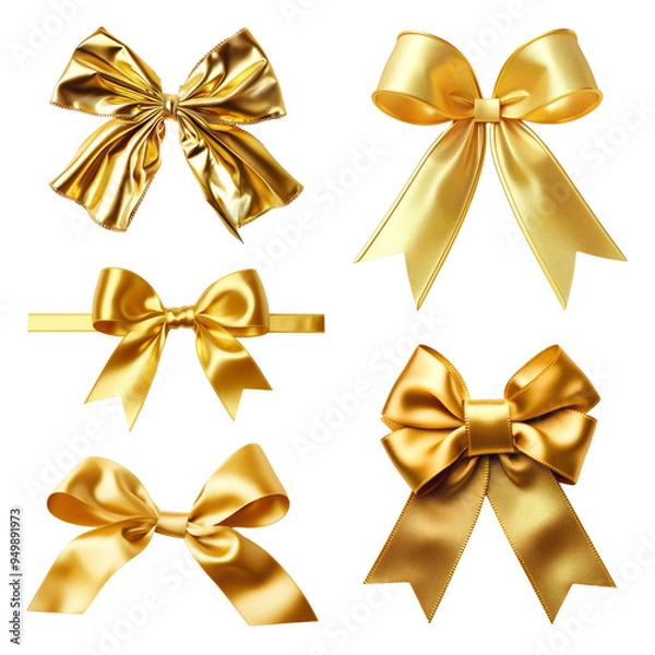 Fototapeta PNG gold ribbon bow element set, transparent background