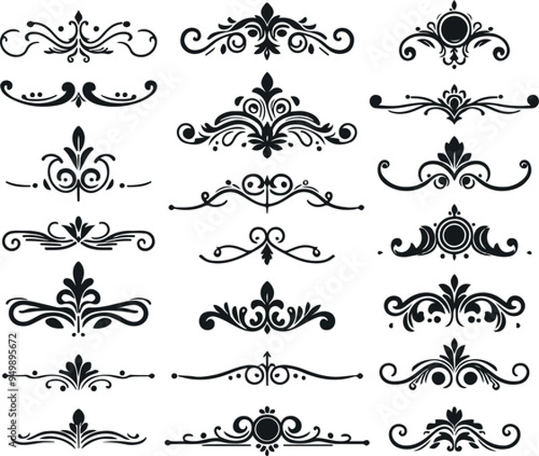 Obraz Hand drawn Ornamental Floral Dividers And Decorative Separators On Solid White Background