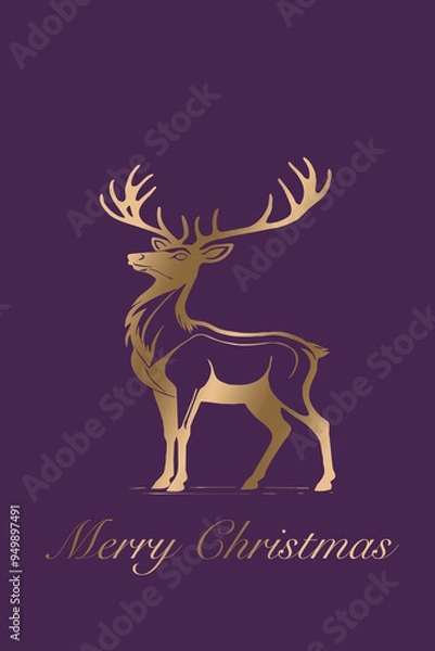 Obraz Christmas card design. Gold line art and letters