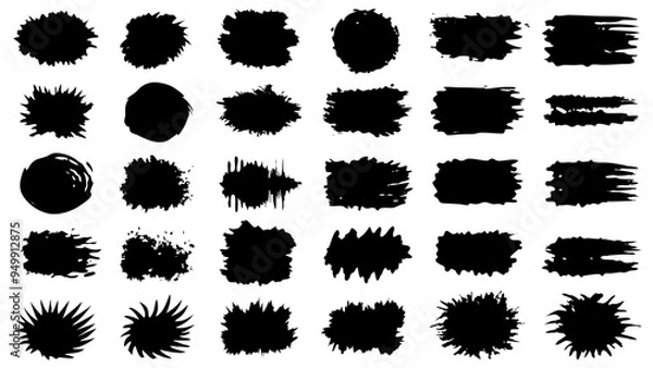 Fototapeta There exists a collection of black brush strokes against a white background