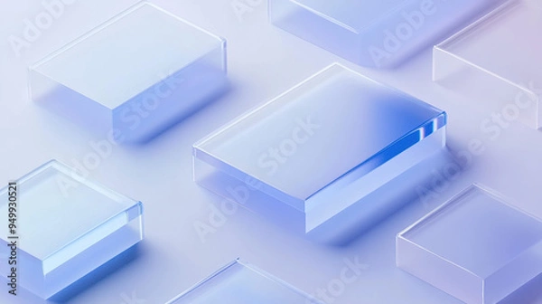 Obraz Minimalist design style abstract background, blue frosted glass and white acrylic material, the rectangle reflects a transparent sense of technology.