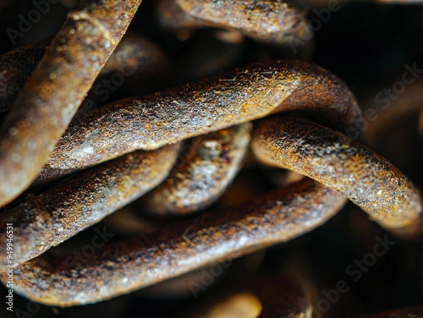 Obraz Backgrounds and textures: links of very old weathered rusty chain, close up shot, industrial abstract rusty chain, macro