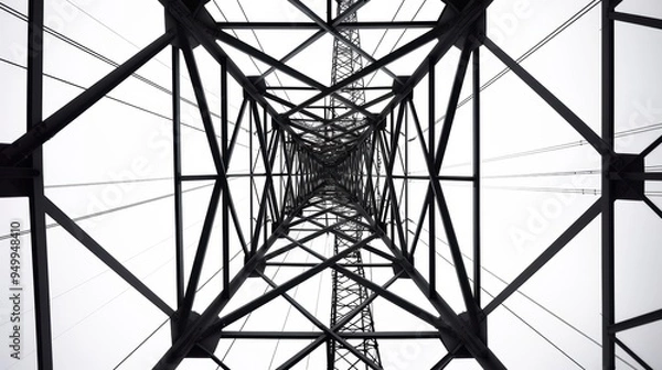 Fototapeta Power lines creating geometric shapes on white background