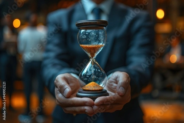 Fototapeta Man Holding an Hourglass, Time Management Concept
