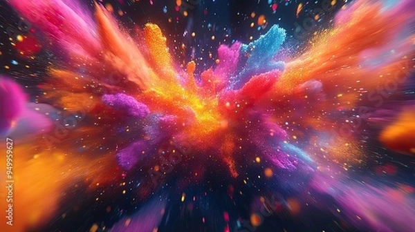 Fototapeta A vibrant explosion of 3D shapes and colors, reminiscent of a firework display or a burst of creative energy.