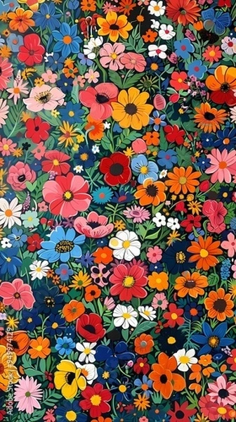 Fototapeta happy summer blossoms texture pattern illustration poster background