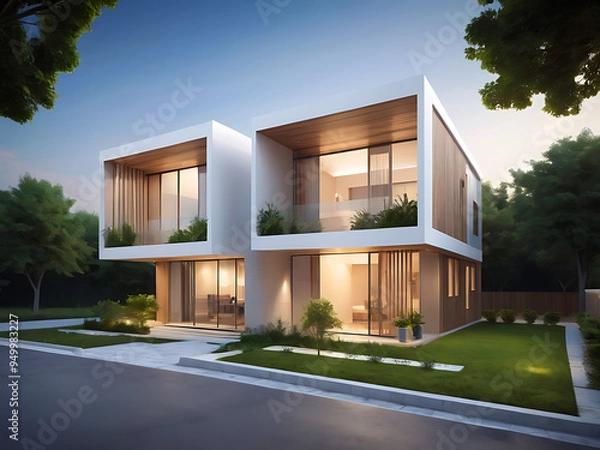 Obraz 3d rendering of a duplex building