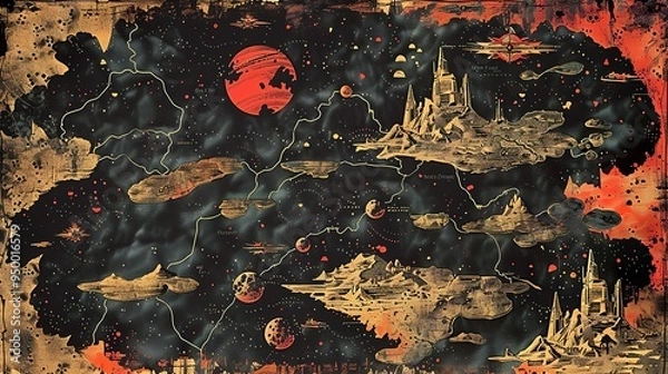 Fototapeta Science fiction landscape planet map space navigation cartography futuristic design
