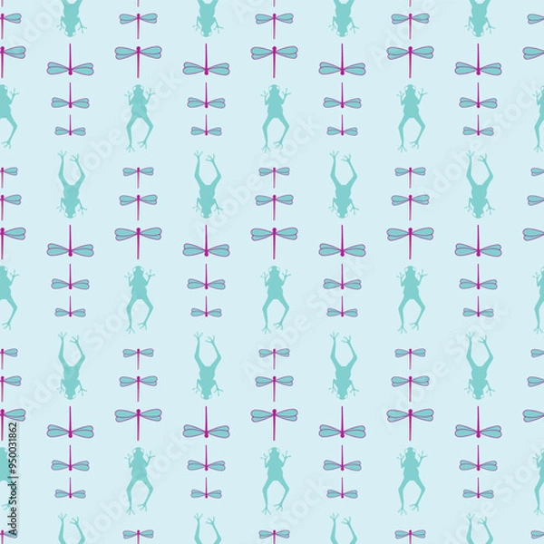 Obraz Vector pale blue seamless pattern background: Froggish Followers.