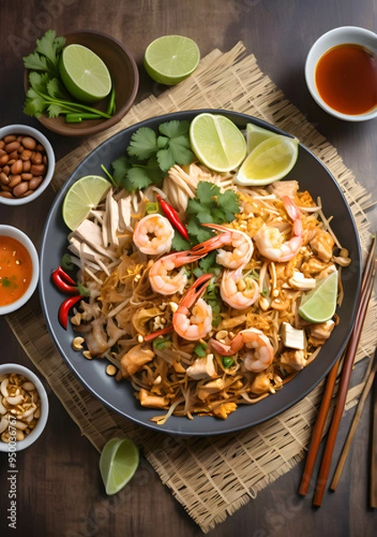 Fototapeta Pad Thai, a typical dish of Thai cuisine