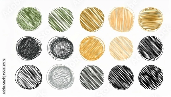 Fototapeta Children coloring crayon brush stroke frame with scribbled effect. Scribble hand drawn grunge doodle color circle set. Modern illustration.