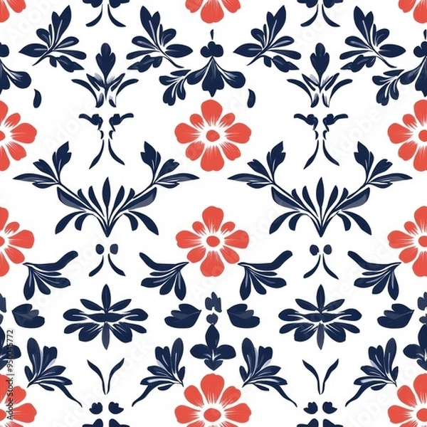 Fototapeta Seamless Floral Seamless Pattern in Red and Blue