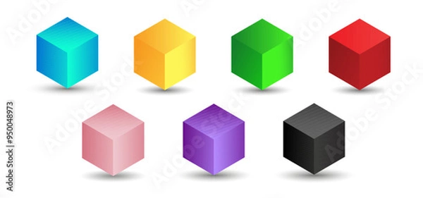 Fototapeta Set of vector cubes with gradients for game, icon, packaging design or logo. Cube illustration isolated on white background. Minimalist style abstract cube icon. Platonic solid. Icon.
