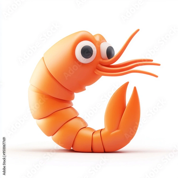 Fototapeta An shrimp modern cartoon icon in 3D on white background