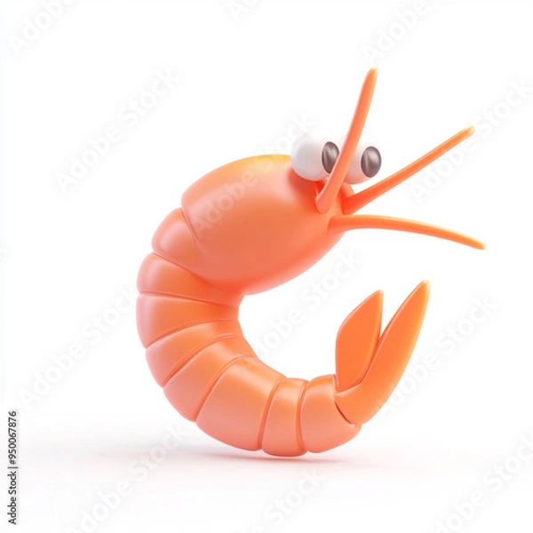 Fototapeta An shrimp modern cartoon icon in 3D on white background