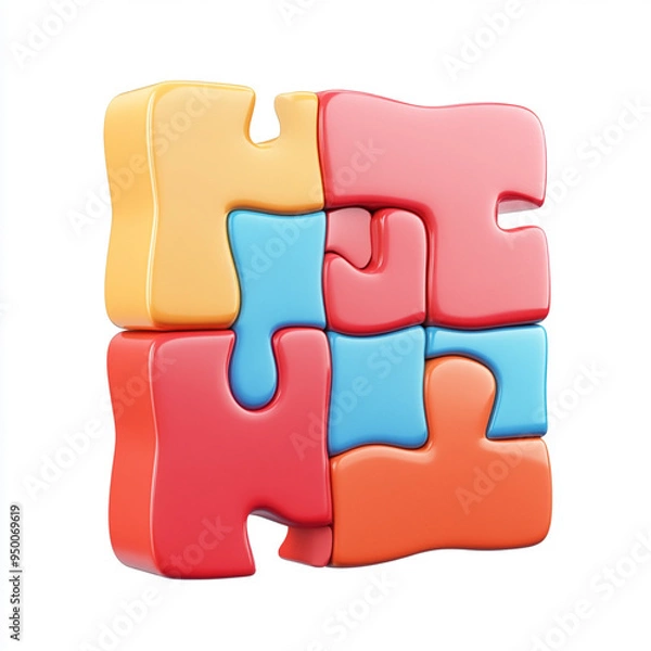 Fototapeta An puzzle modern cartoon icon in 3D on white background