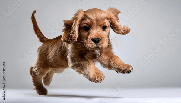 Fototapeta playful baby cocker spaniel jumping in the air
