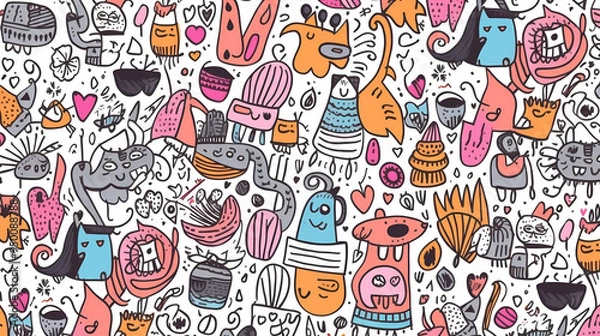 Fototapeta Sweets and fruits as background in 2D illustration.