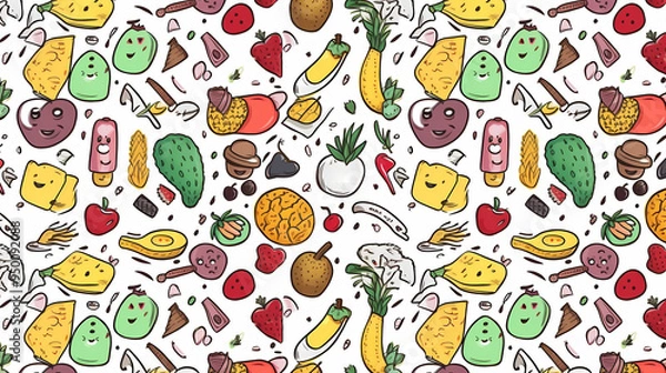Fototapeta 2d illustration An image of sweets and fruits as a background