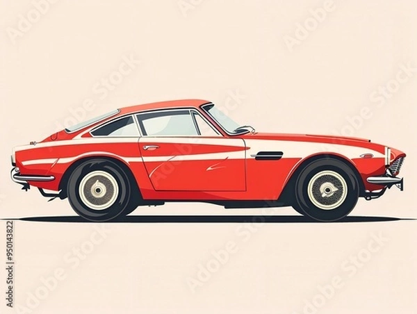 Obraz retro sport car illustration clipart isolated on white. AI generated