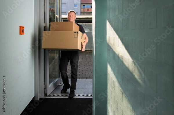 Obraz Delivery person holding large packages.