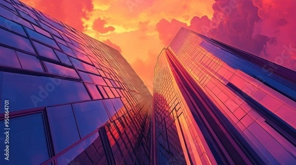 Obraz Two Skyscrapers Reflecting Sunset Clouds