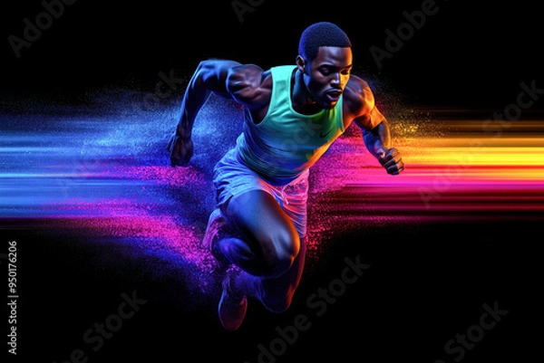 Obraz Athlete in Motion with Digital Speed Effect