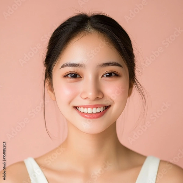 Obraz Positive female smiling on solid background