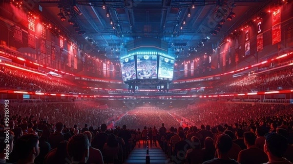 Obraz Futuristic High-Tech Sports Arena with Massive Screens and Energetic Crowd