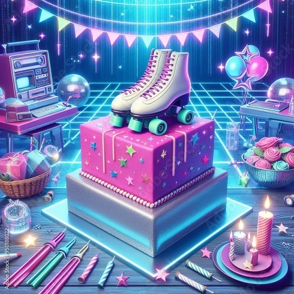 Fototapeta Holo Retro Roller Skating Rink A holographic party at a retro ro
