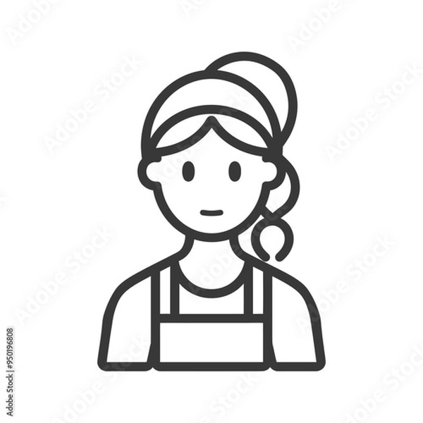 Fototapeta Line drawing of a woman with her hair up in a bun and wearing an apron