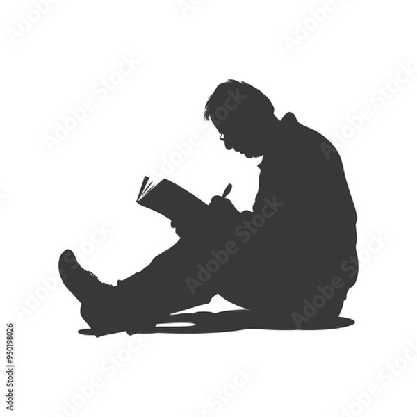 Fototapeta Silhouette of a Person Writing in a Book While Sitting on the Floor