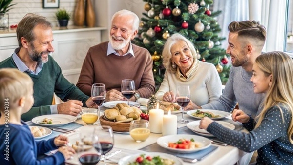 Fototapeta  happy extended family talking during christmas
