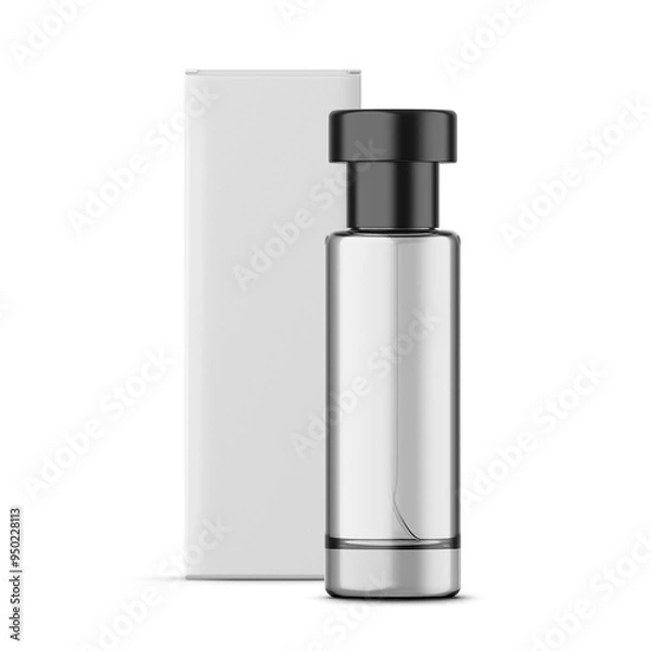 Fototapeta Perfume glass bottle with packaging box mockup, 3d illustration round shape bottle for fragrance.