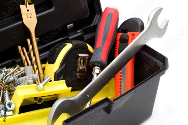 Obraz tools in the toolbox on white background