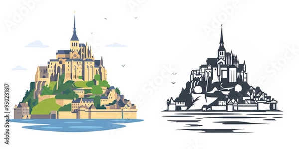 Fototapeta A simple vector icon illustration depicting the group of Mont Saint-Michel for a website isolated white background