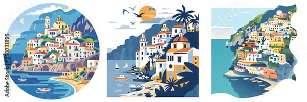 Fototapeta A simple vector icon illustration depicting the group of Amalfi Coast for a website isolated white background