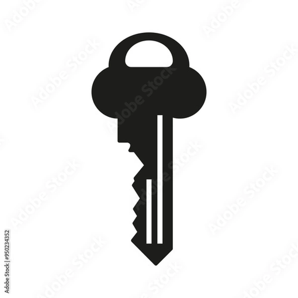 Fototapeta The black silhouette of the key on a white background. A simple flat vector illustration