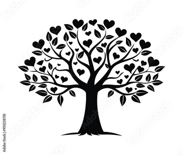 Obraz Heart tree silhouette black and white background
