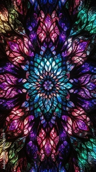 Fototapeta Vertical Stained Glass Texture Inspired by Medieval Cathedral Windows for Smartphone Wallpaper